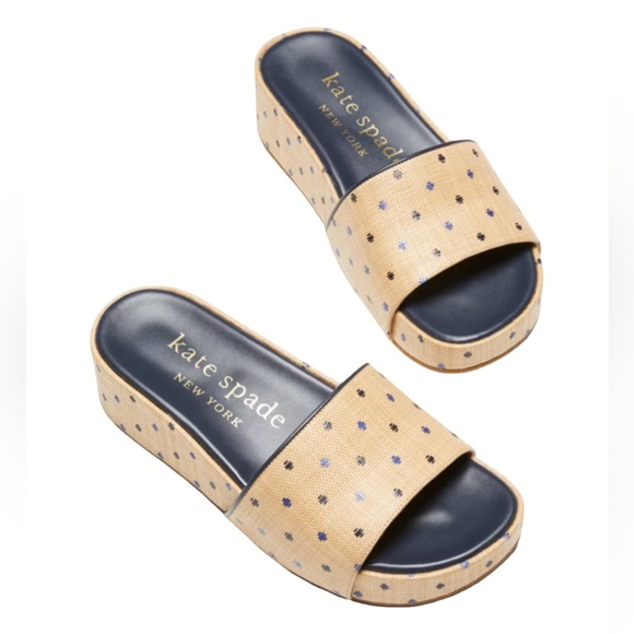 kate spade Shoes - Kate Spade New York Breeze Raffia Platform Slide Sandals Polka Dot Wedge